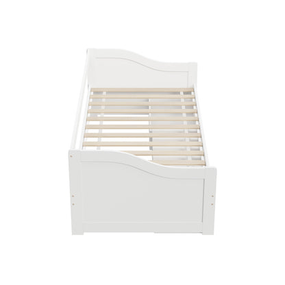 Single Kids Bed Frame with Trundle Storage Drawers Timber White