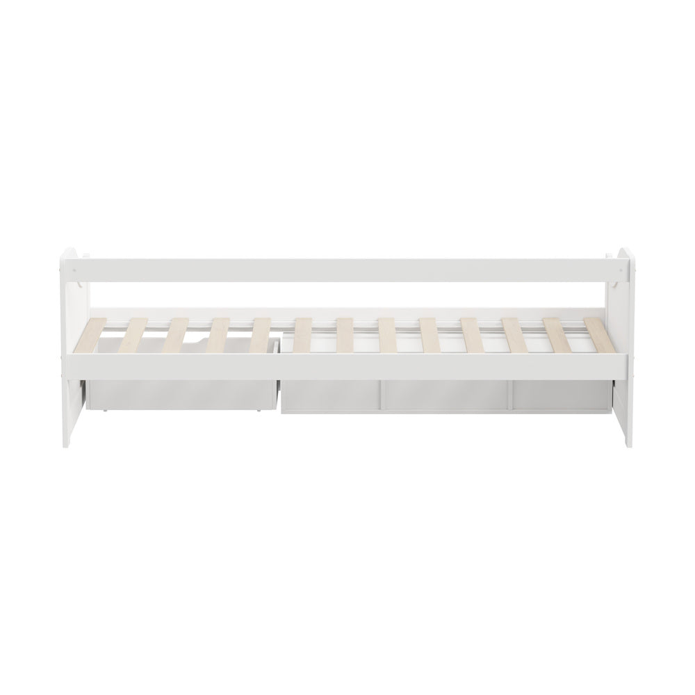 Single Kids Bed Frame with Trundle Storage Drawers Timber White