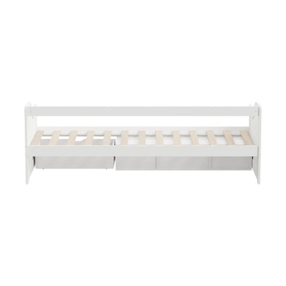 Single Kids Bed Frame with Trundle Storage Drawers Timber White