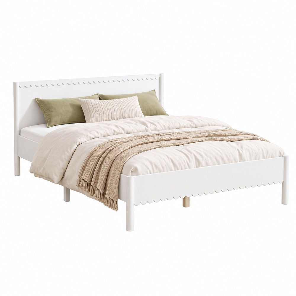 Double White Wooden Bed Frame 197x145x90cm