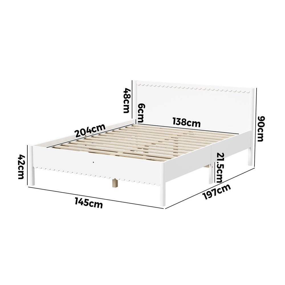 Double White Wooden Bed Frame 197x145x90cm