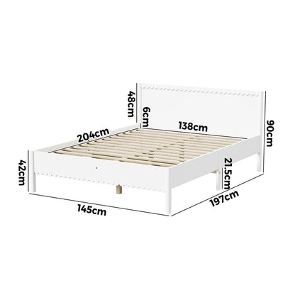 Double White Wooden Bed Frame 197x145x90cm