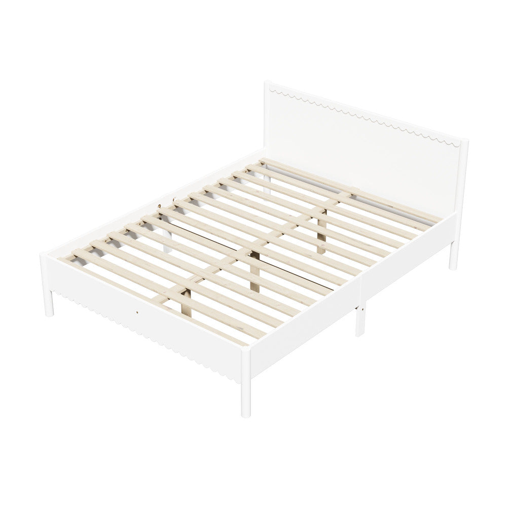 Double White Wooden Bed Frame 197x145x90cm