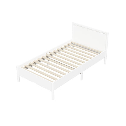 Scalloped Wooden Kids Bed Frame King Single Timber White Finish