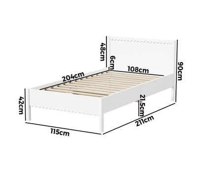 Scalloped Wooden Kids Bed Frame King Single Timber White Finish