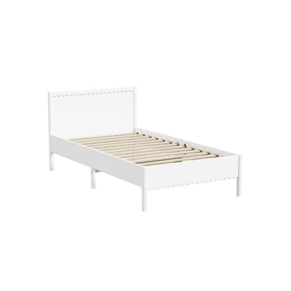 Scalloped Wooden Kids Bed Frame King Single Timber White Finish