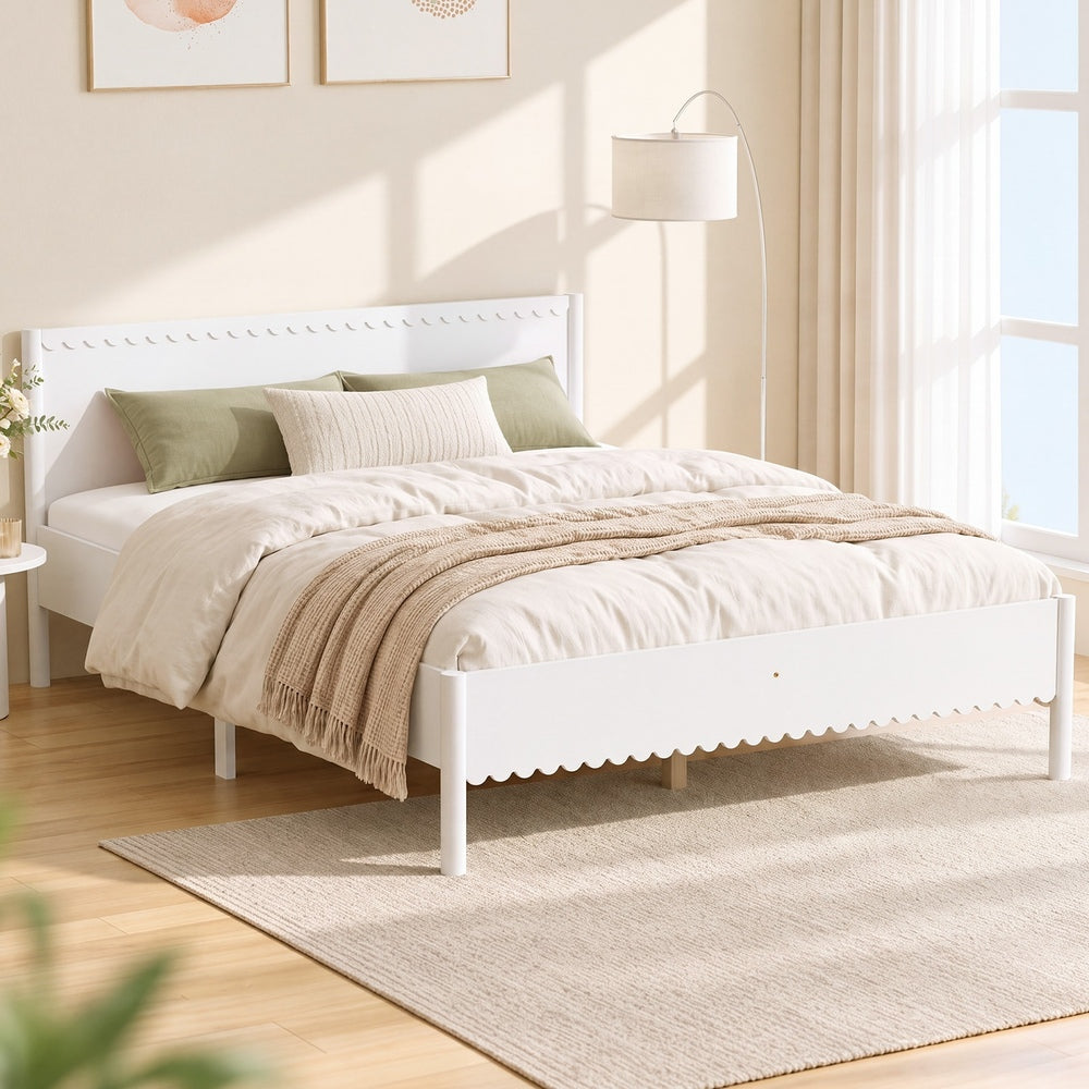 White Wooden Queen Bed Frame 211x161x90cm