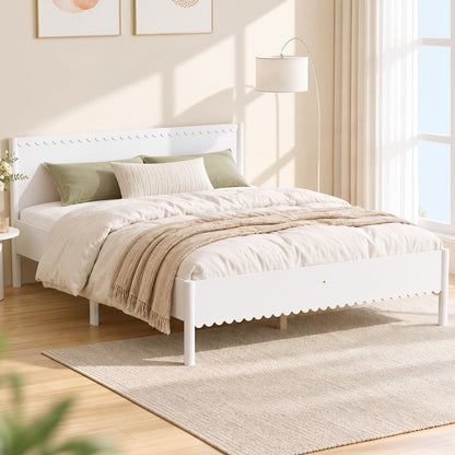 White Wooden Queen Bed Frame 211x161x90cm