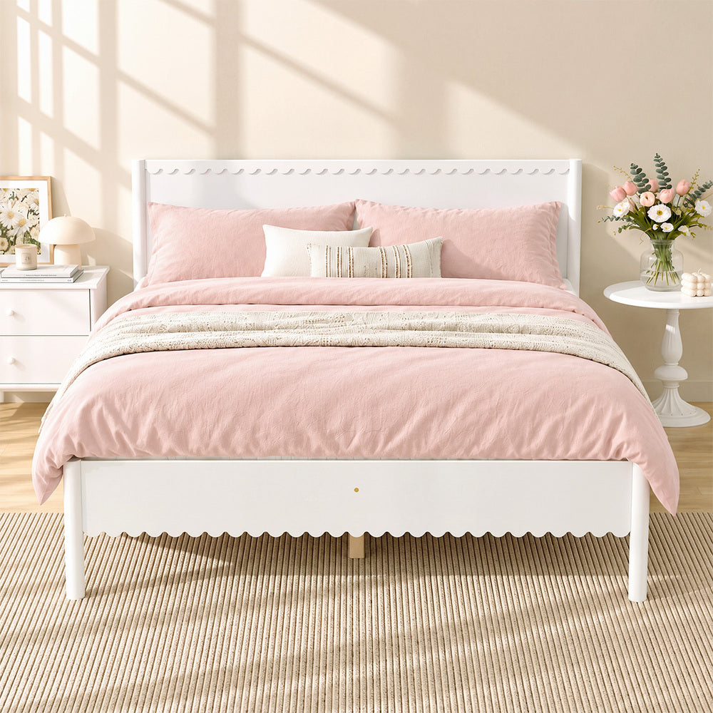White Wooden Queen Bed Frame 211x161x90cm