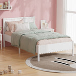 Scalloped Wooden Kids Bed Frame Single Timber Wood White Finish