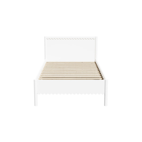  Scalloped Wooden Kids Bed Frame Single Timber Wood White Finish