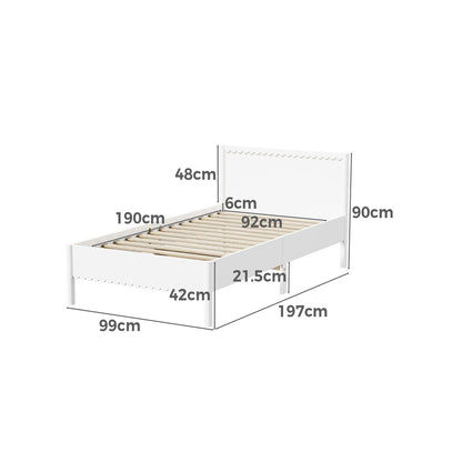 Scalloped Wooden Kids Bed Frame Single Timber Wood White Finish