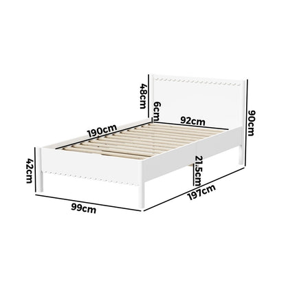 Scalloped Wooden Kids Bed Frame Single Timber Wood White Finish