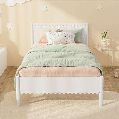 Scalloped Wooden Kids Bed Frame Single Timber Wood White Finish
