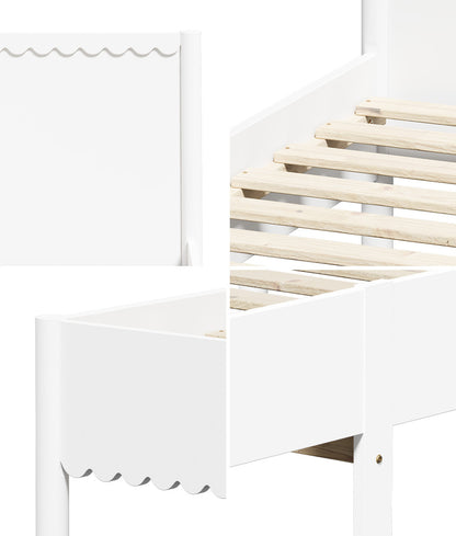 Scalloped Wooden Kids Bed Frame Single Timber Wood White Finish