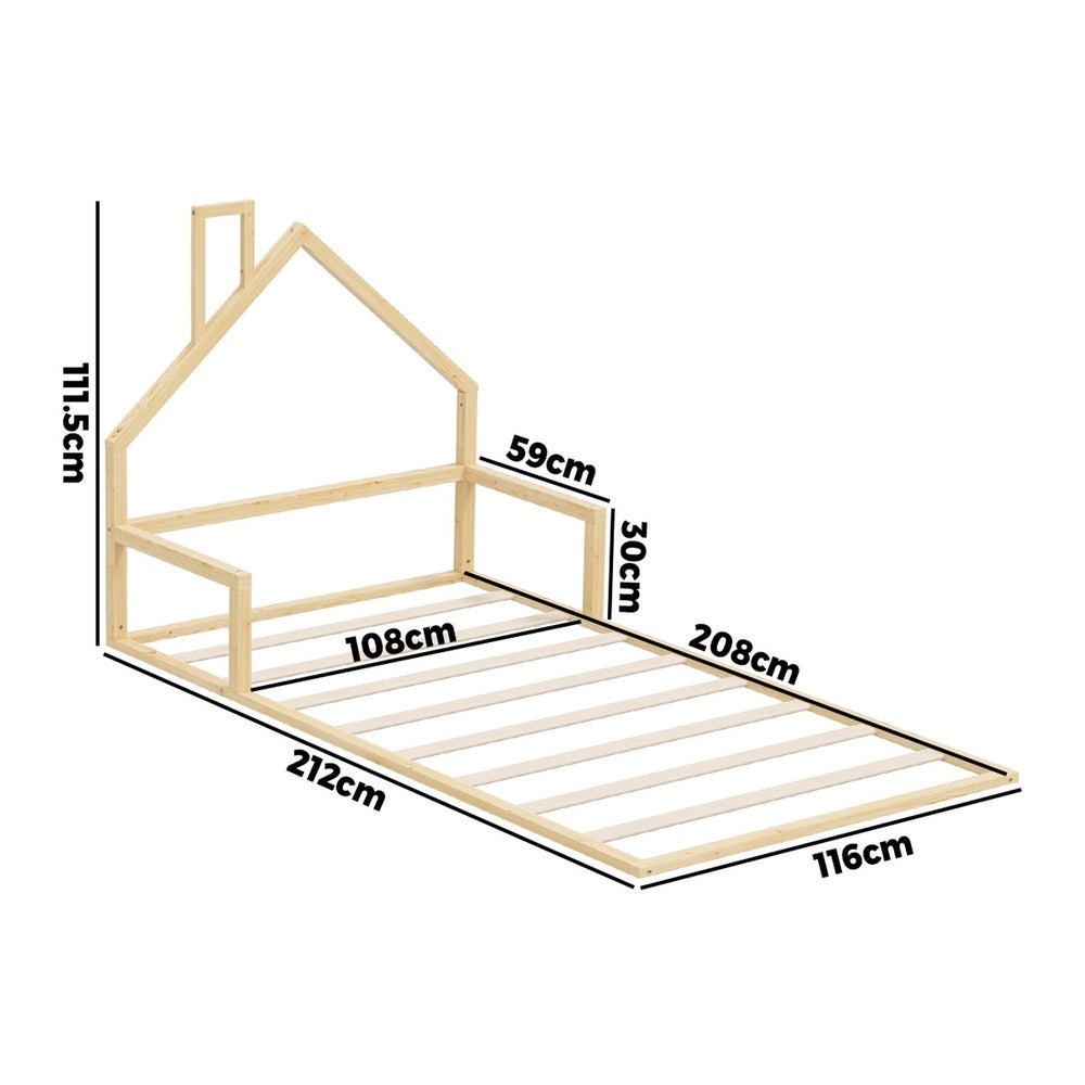 Wooden Kids Bed Frame Floor Bed Chimney Natural Wood Bedroom-KS/S