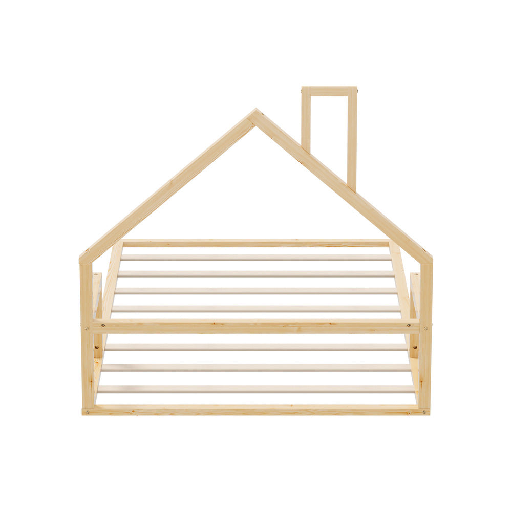 Wooden Kids Bed Frame Floor Bed Chimney Natural Wood Bedroom-KS/S