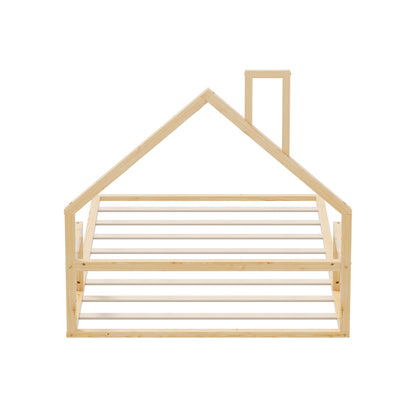 Wooden Kids Bed Frame Floor Bed Chimney Natural Wood Bedroom-KS/S