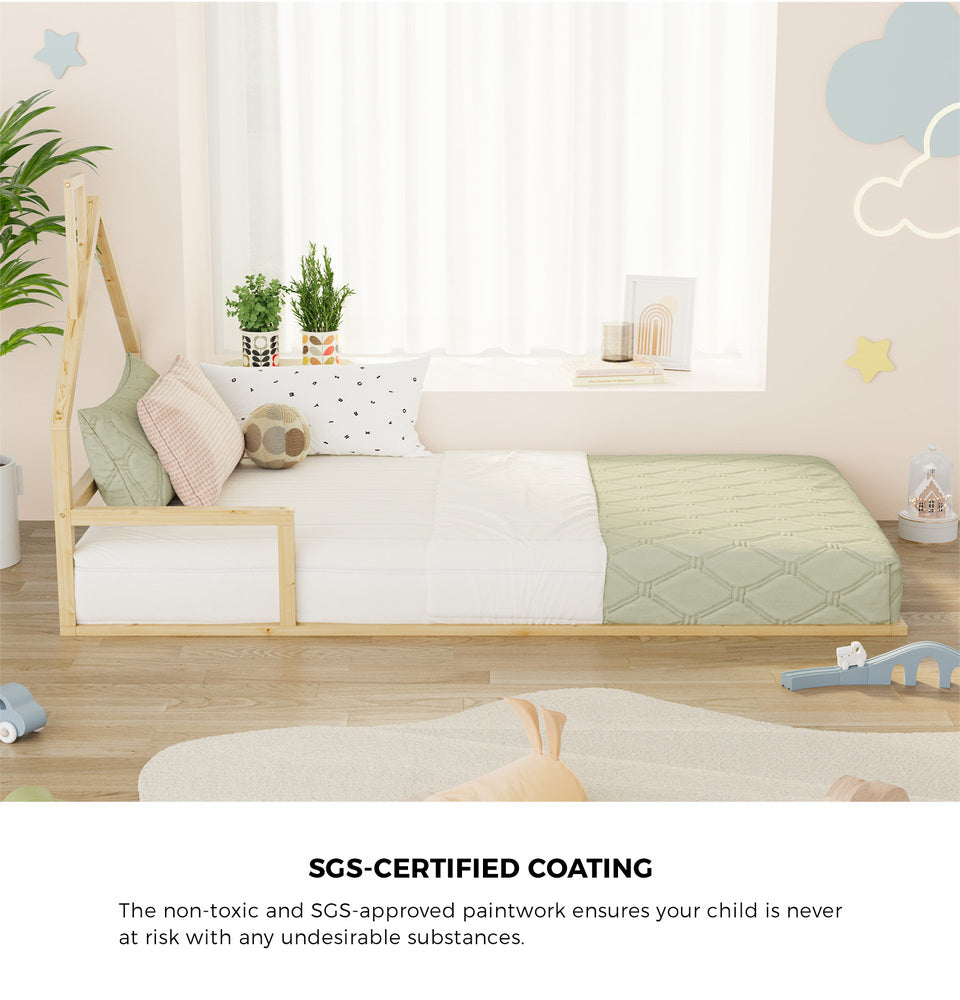 Wooden Kids Bed Frame Floor Bed Chimney Natural Wood Bedroom-KS/S