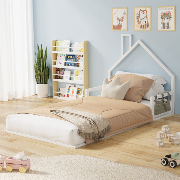  Wooden Kids Bed Frame Floor Bed Chimney White Wood Bedroom-KS/S