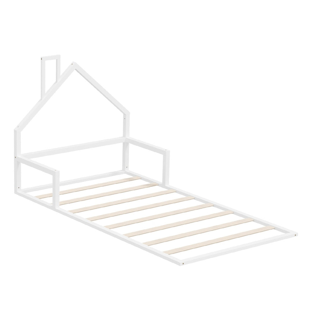 Wooden Kids Bed Frame Floor Bed Chimney White Wood Bedroom-KS/S