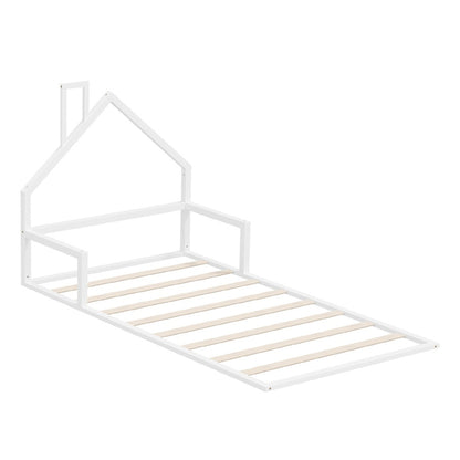 Wooden Kids Bed Frame Floor Bed Chimney White Wood Bedroom-KS/S
