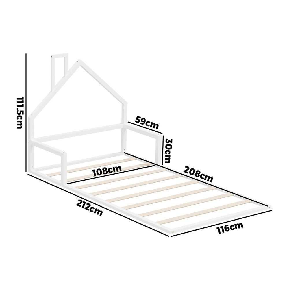 Wooden Kids Bed Frame Floor Bed Chimney White Wood Bedroom-KS/S