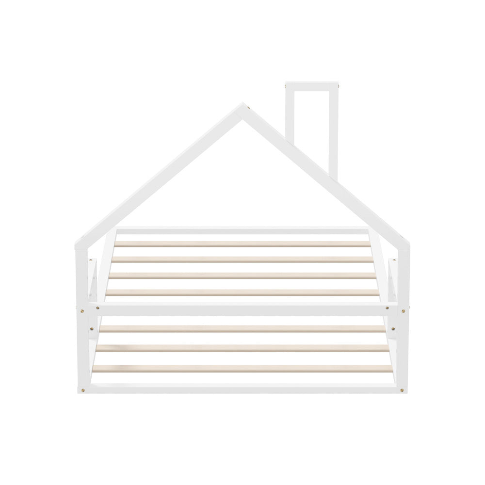 Wooden Kids Bed Frame Floor Bed Chimney White Wood Bedroom-KS/S