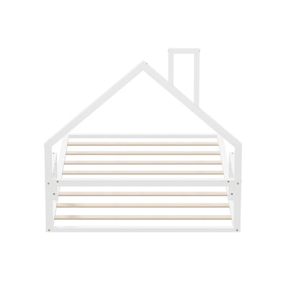 Wooden Kids Bed Frame Floor Bed Chimney White Wood Bedroom-KS/S