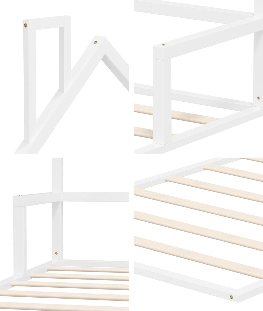 Wooden Kids Bed Frame Floor Bed Chimney White Wood Bedroom-KS/S