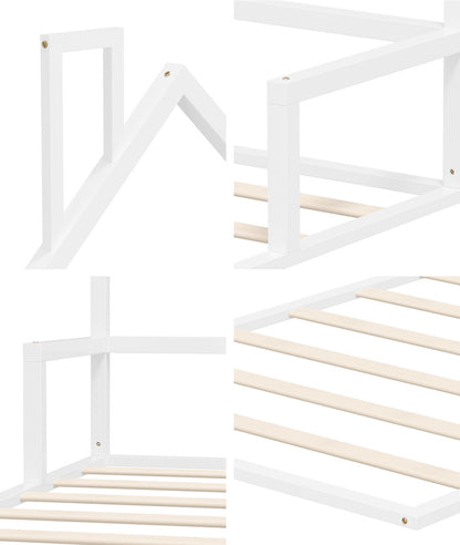 Wooden Kids Bed Frame Floor Bed Chimney White Wood Bedroom-KS/S