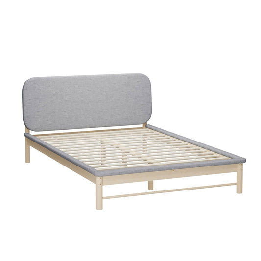Wooden Bed Frame with Padded Fabric Edges Headboard Double Size