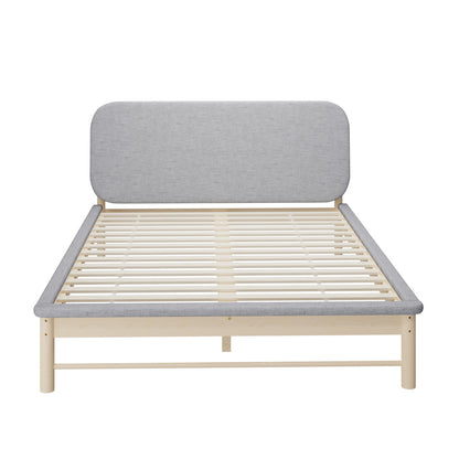 Wooden Bed Frame with Padded Fabric Edges Headboard Double Size