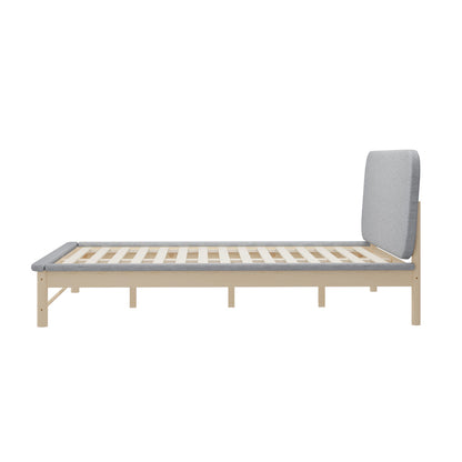 Wooden Bed Frame with Padded Fabric Edges Headboard Double Size