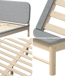 Wooden Bed Frame with Padded Fabric Edges Headboard Double Size