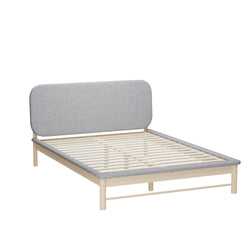 Wooden Bed Frame with Padded Fabric Edges Headboard Queen Size