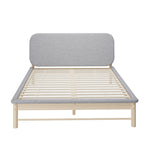 Wooden Bed Frame with Padded Fabric Edges Headboard Queen Size