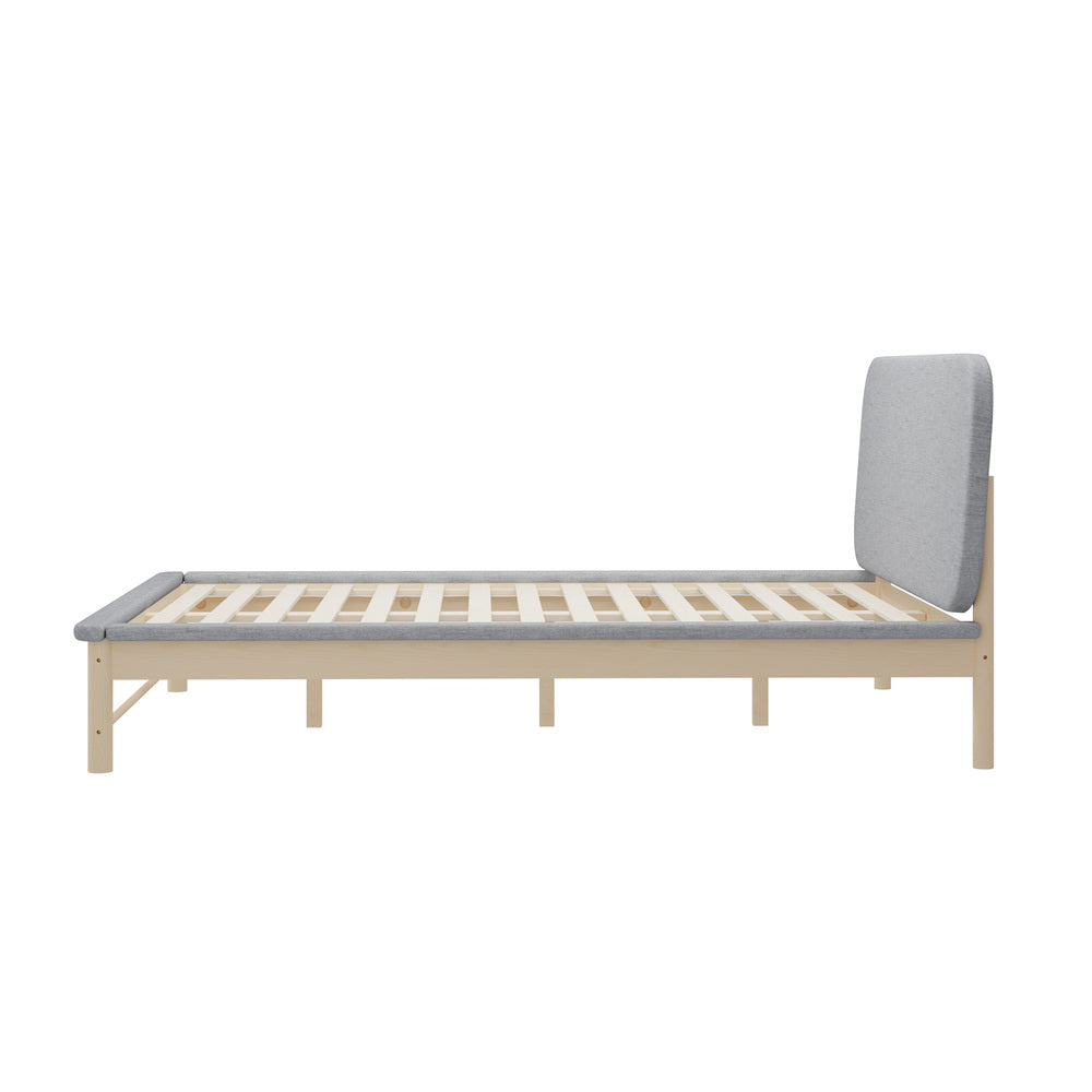 Wooden Bed Frame with Padded Fabric Edges Headboard Queen Size