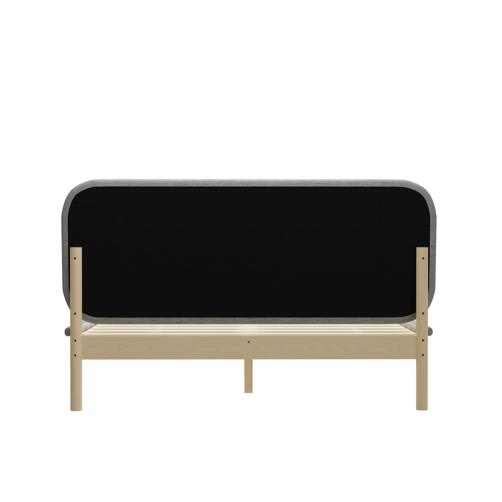 Wooden Bed Frame with Padded Fabric Edges Headboard Queen Size