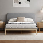 Wooden Bed Frame with Padded Fabric Edges Headboard Queen Size