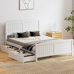 Wooden Bed Frame with Trundle Drawers White