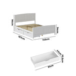 Wooden Bed Frame with Trundle Drawers White