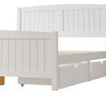 Wooden Bed Frame with Trundle Drawers White