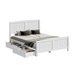 Wooden Bed Frame with Trundle Drawers White