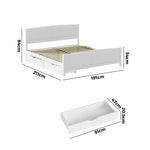 Wooden Bed Frame with Trundle Drawers White