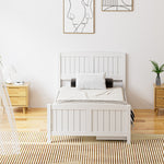 Wooden Bed Frame with Trundle Drawers White