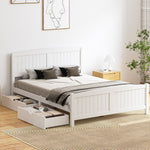 Wooden Bed Frame with Trundle Drawers White