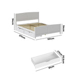 Wooden Bed Frame with Trundle Drawers White