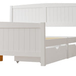 Wooden Bed Frame with Trundle Drawers White