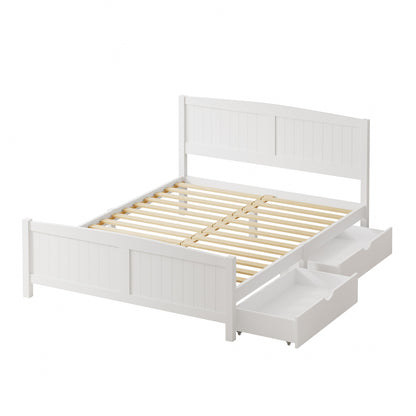 Wooden Bed Frame with Trundle Drawers White